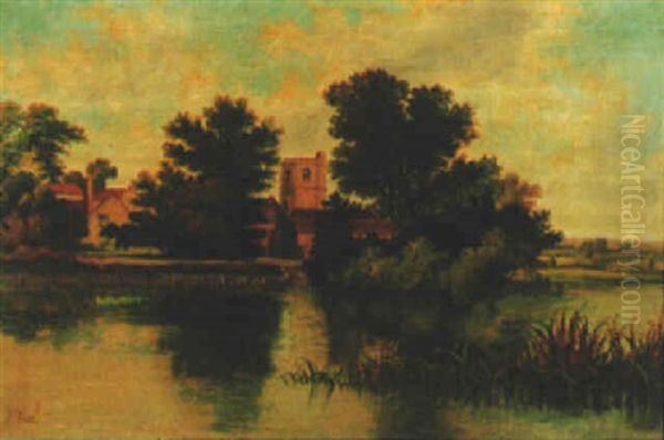 Bray Church, Thames Oil Painting by Octavius Thomas Clark