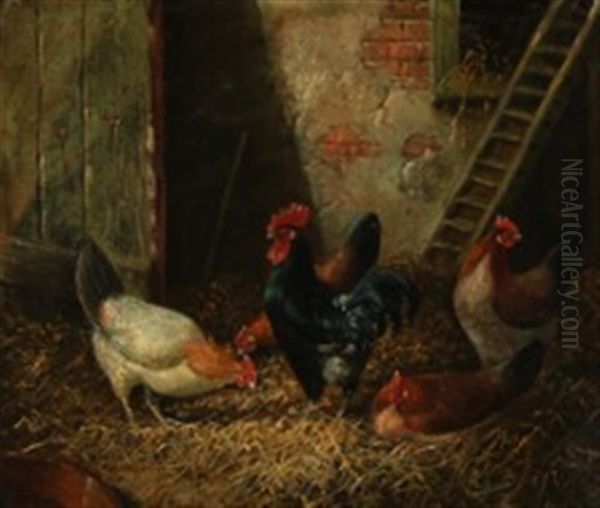 A Flock Of Hens Oil Painting by Samuel Joseph Clark