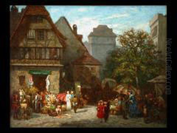 Markttreiben In Der Altstadt Oil Painting by Paul Andorff