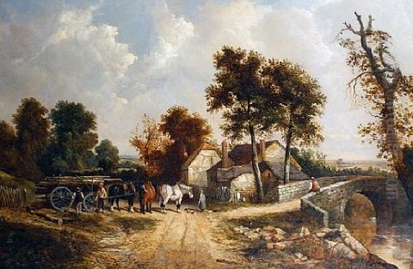 Loading The Log Cart Oil Painting by Samuel Joseph Clark