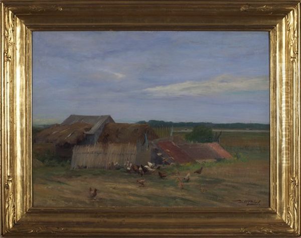 Farmyard With Chickens Oil Painting by Walter Clark