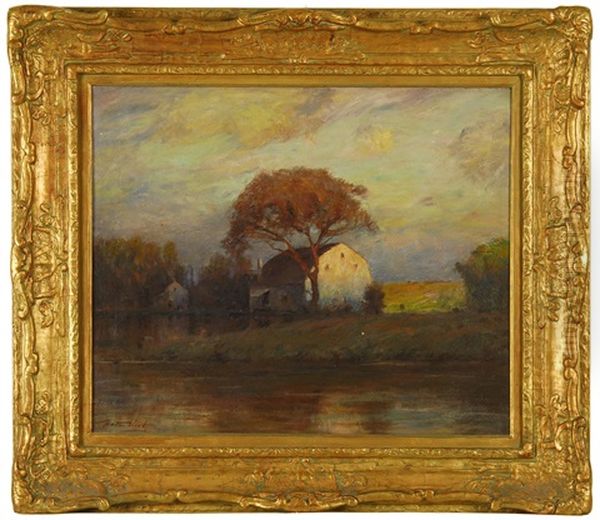 New England Farm Scene Oil Painting by Walter Clark