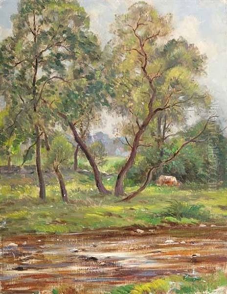 Landscape With Cow Oil Painting by Walter Clark