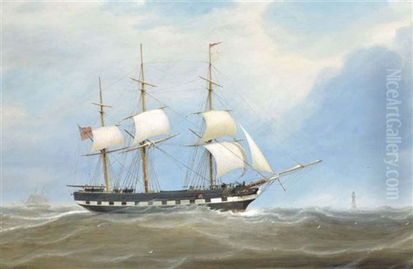 The Eliza Stewart Under Reduced Sail In The Channel Off The Eddystone Lighthouse Oil Painting by William Clark