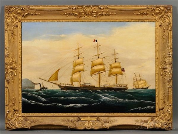 Portrait Of The French Ship Tamaru In Coastal Waters Oil Painting by William Clark