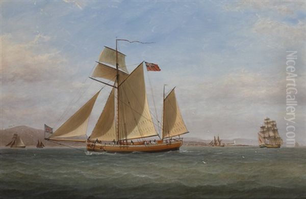 Topsail Ketch On The Clyde Sailing Past The Cloch Lighthouse, Scotland Oil Painting by William Clark