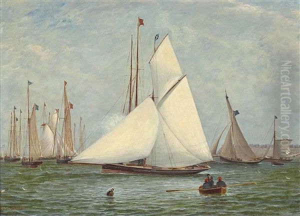 The Finishing Gun - A Regatta Of The Royal Clyde Yacht Club Oil Painting by William Clark