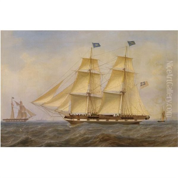 A Brig, Flying The Blue Peter, Outward Bound Off Pladda Island Oil Painting by William Clark