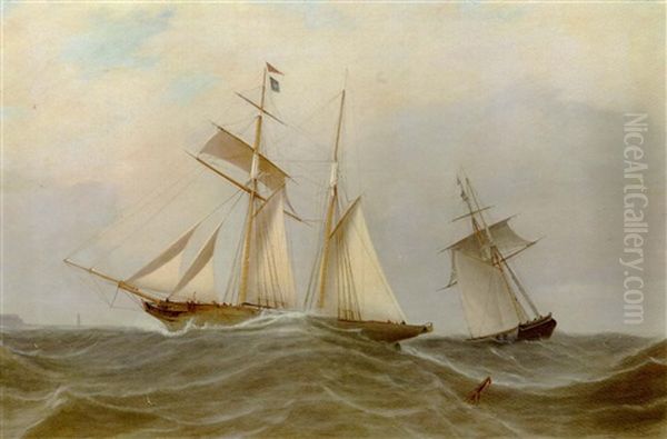 The Topsail Schooners Onyx And Sapphire In An Encounter Off The Isle Of Man Oil Painting by William Clark