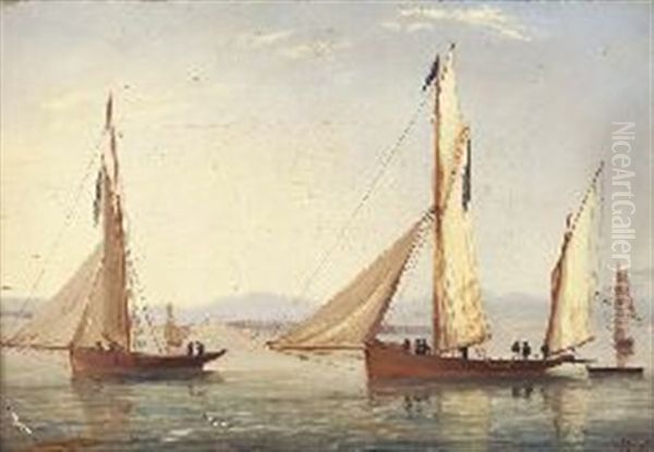 Coastal Shipping In Calm Seas Oil Painting by William Clark