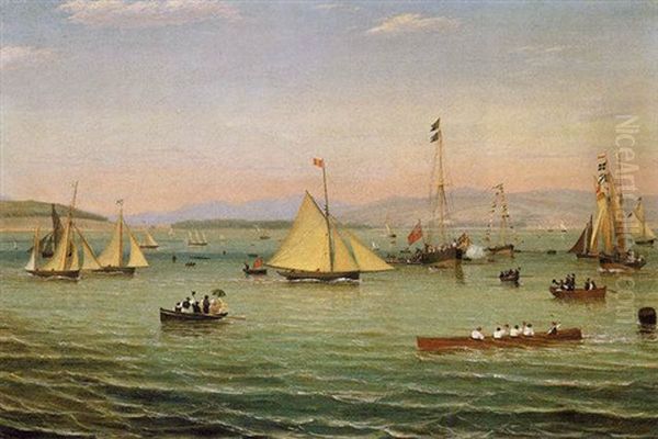 Crossing The Finishing Line At The Royal Northern Yacht Club's Regatta At Greenock, 1835 Oil Painting by William Clark