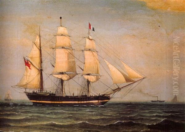 A Three Masted Barque Under Sail Oil Painting by William Clark