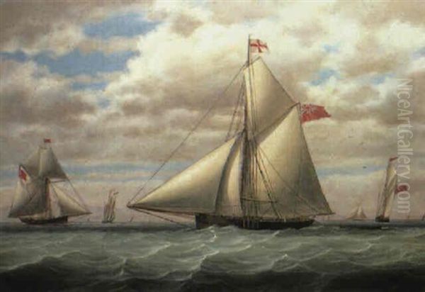 Racing Cutters In The Solent Oil Painting by William Clark