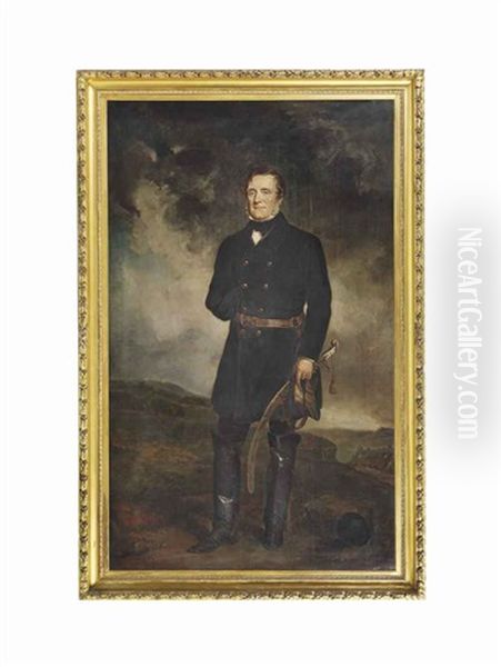 Portrait Of Lord Fitzroy Somerset, 1st Baron Raglan, G.c.b. (1788-1855), Full-length, Wearing Staff Officer's Uniform In A Rocky Landcape Oil Painting by George Frederick Clarke