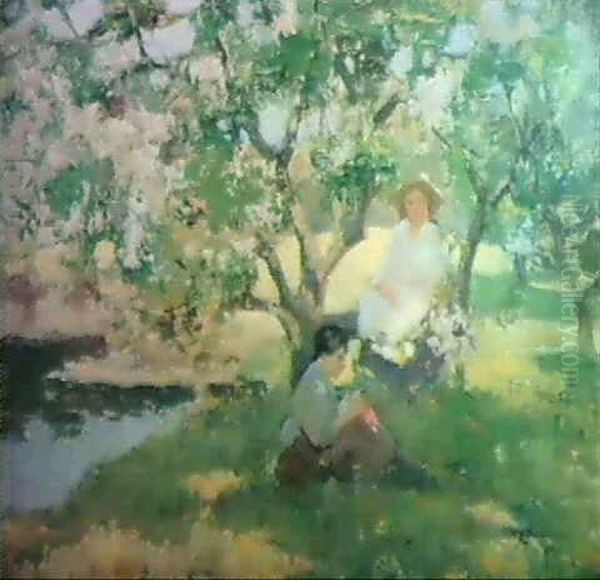 Under The Cherry Blossom. Oil Painting by William Hannah Clarke