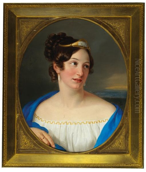 Half-length Portrait Of A Lady In Greek Costume (the Artist's Wife, According To Family Tradition) Oil Painting by Alexander Clarot