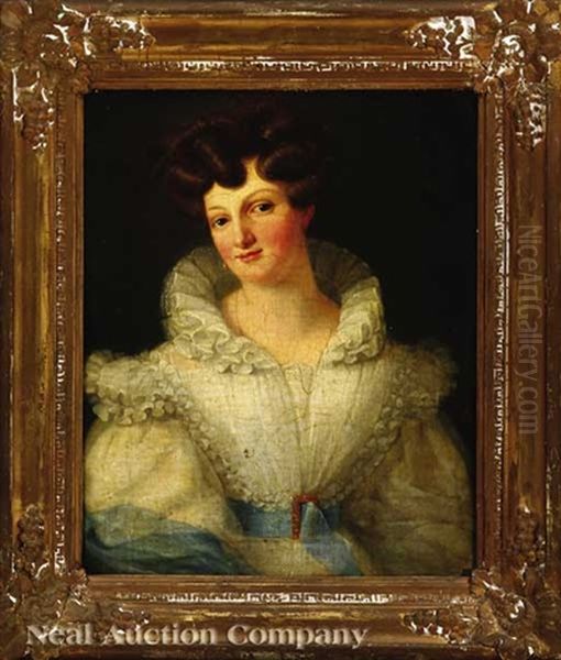 Portrait Of A Lady In A White Dress With Earrings Oil Painting by Alexander Clarot