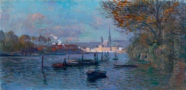 La Seine A Rouen Oil Painting by Jean Eugene Clary