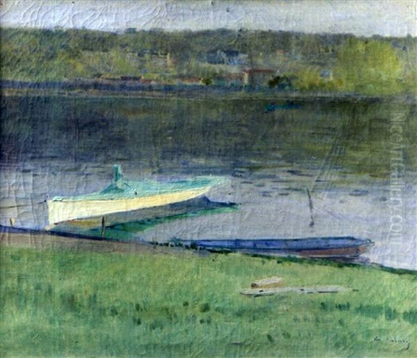 La Seine En Amont De Rouen Oil Painting by Jean Eugene Clary