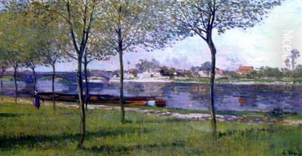 Bords De Seine Animes Oil Painting by Jean Eugene Clary