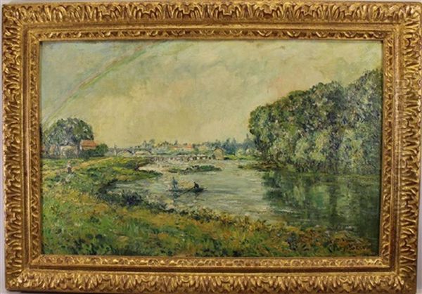 Painting Of Figures Rowing In A River Oil Painting by Adolphe Clary-Baroux