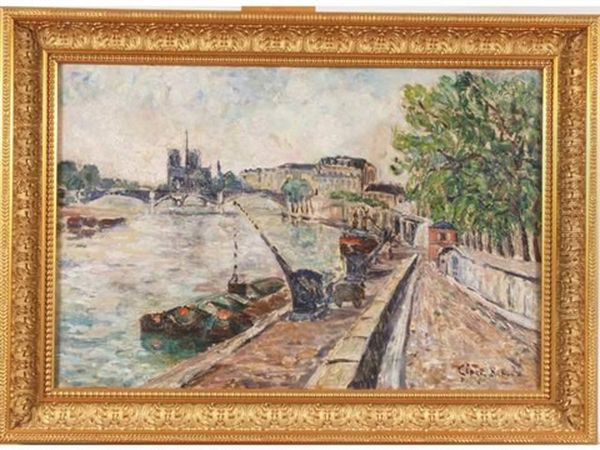 La Seine Et Notre-dame A Paris Oil Painting by Adolphe Clary-Baroux