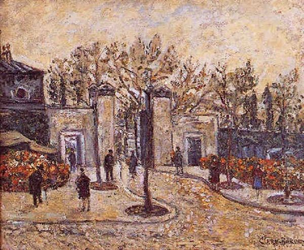 Un Marche Aux Fleurs A Paris Oil Painting by Adolphe Clary-Baroux