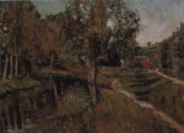 Village Au Bord De La Riviere Oil Painting by Adolphe Clary-Baroux