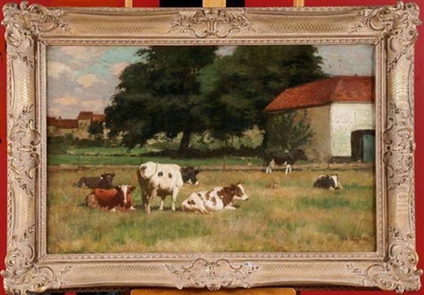 Vaches Au Pre Oil Painting by Alexandre Clarys