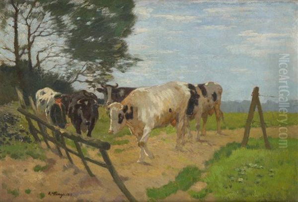 Vache A La Barriere Oil Painting by Alexandre Clarys