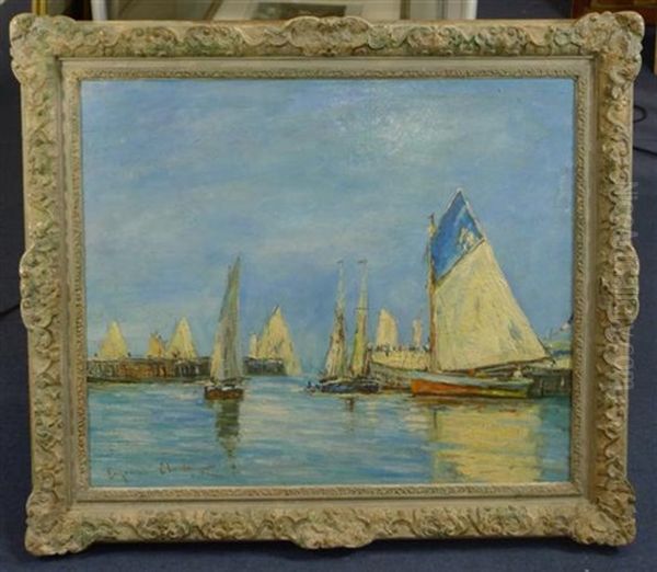 Fishing Boats In Harbour Oil Painting by Eugene Claude