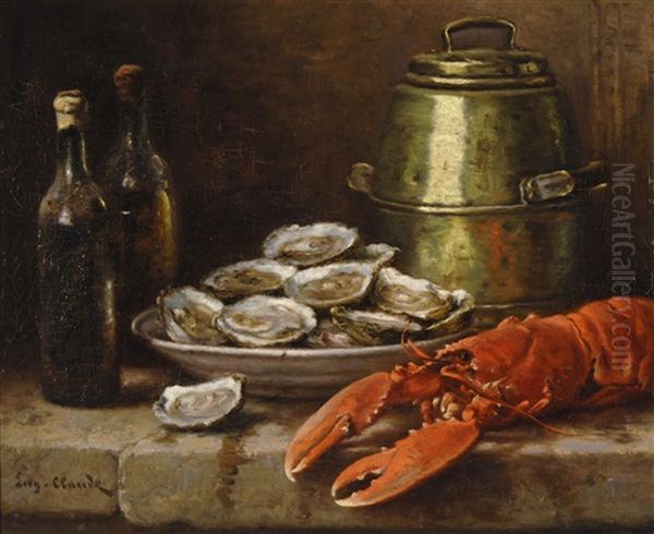 Lobster, Oysters, And Wine Oil Painting by Eugene Claude