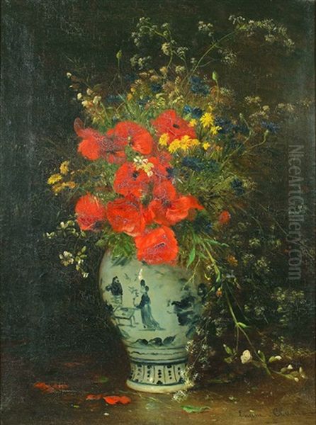 Stilleben Med Blommor I En Kinesisk Urna Oil Painting by Eugene Claude