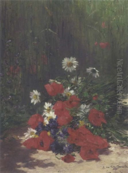 A Bunch Of Daisies, Poppies And Cornflowers Before A Meadow by Eugene Claude