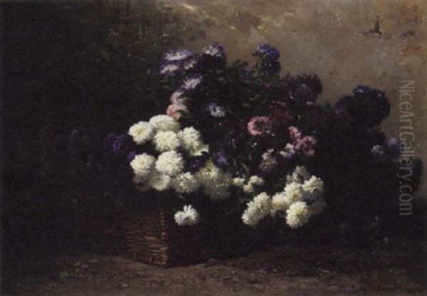 Chrysanthemums In A Basket Oil Painting by Eugene Claude