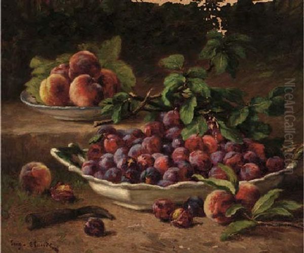 Bowls Of Plums And Peaches Int The Garden Oil Painting by Eugene Claude