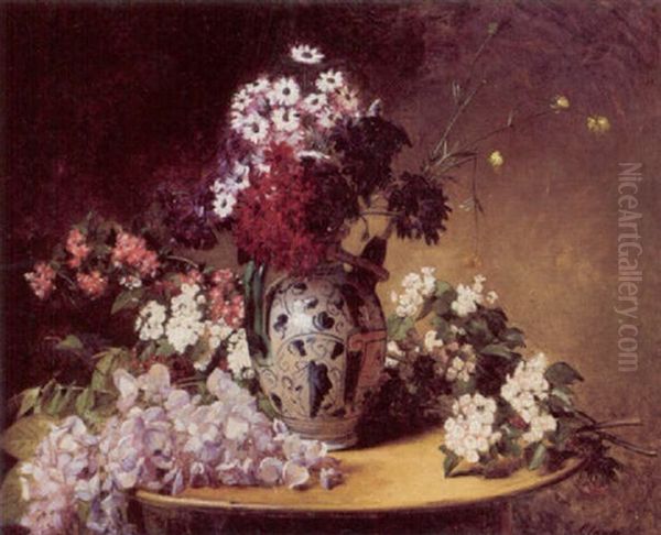 Opstilling Med Blomster Pa Bord Og I Vase Oil Painting by Eugene Claude