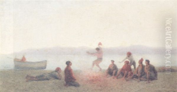 A Camp Fire On The Shore Oil Painting by Georges Claude