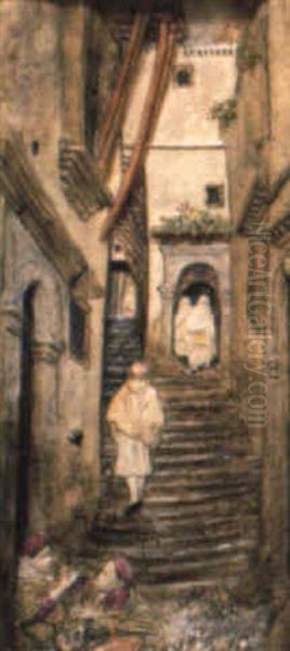 Promeneurs Dans La Casbah D'alger Oil Painting by Max Claudet