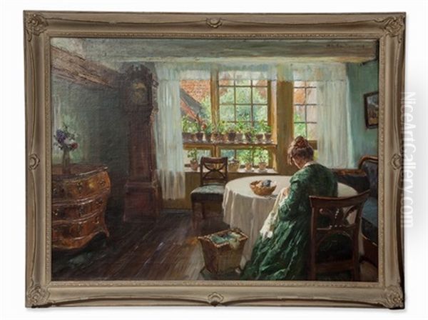 Lady In Interior Oil Painting by Wilhelm Ludwig Heinrich Claudius