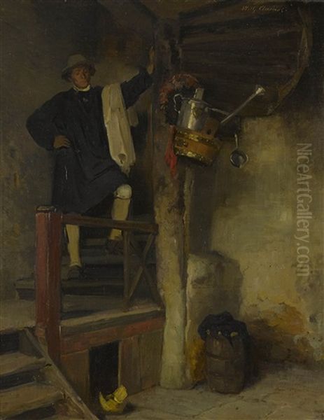 Interieur Mit Herrn Auf Einer Wendeltreppe Oil Painting by Wilhelm Ludwig Heinrich Claudius