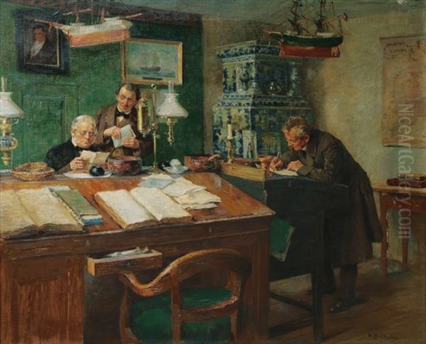 Office Of A Shipping Company Oil Painting by Wilhelm Ludwig Heinrich Claudius