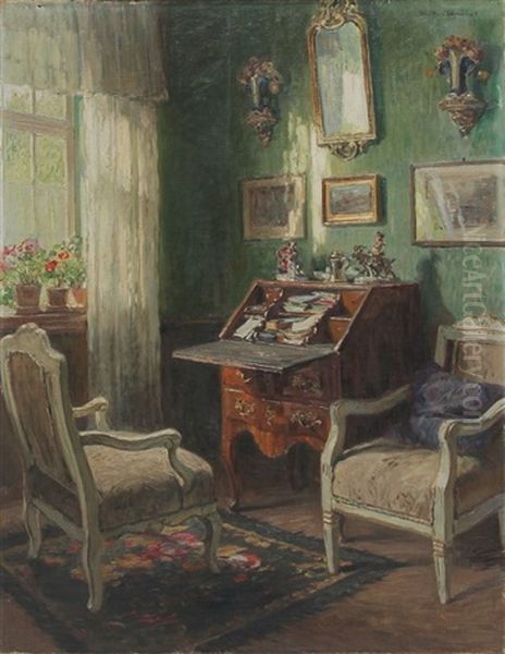 Sachsisches Interieur Mit Schreibsekretar Oil Painting by Wilhelm Ludwig Heinrich Claudius