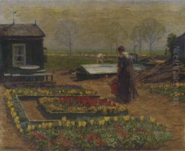 Vorstadtgarten Im Fruhling Oil Painting by Wilhelm Ludwig Heinrich Claudius