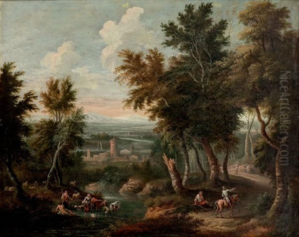 Bergeres Pres D'une Riviere Dans Un Paysage De Campagne Oil Painting by Jean Baptiste Charles Claudot