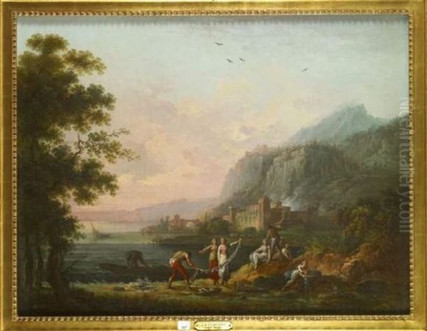 Pecheurs Ramassant Leurs Filets Oil Painting by Jean Baptiste Charles Claudot