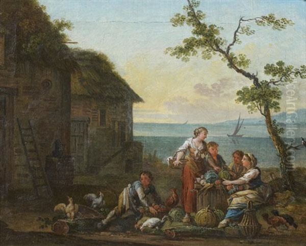 Paysans Devant Une Ferme Oil Painting by Jean Baptiste Charles Claudot