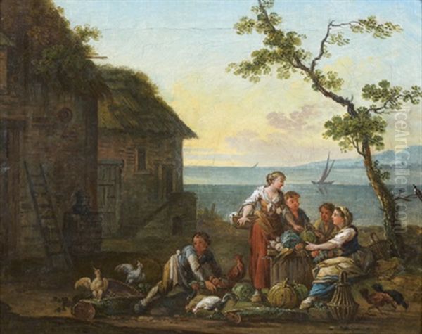 Paysans Devant Une Ferme by Jean Baptiste Charles Claudot