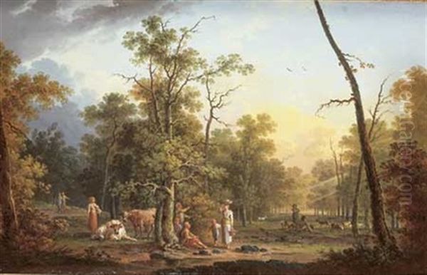 Paysage Anime Au Lever Du Soleil Oil Painting by Jean Baptiste Charles Claudot