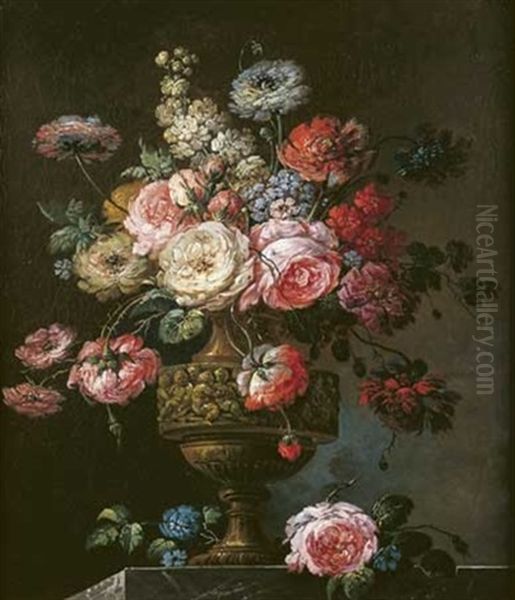 Bouquet De Fleurs Sur Un Entablement De Marbre Oil Painting by Jean Baptiste Charles Claudot